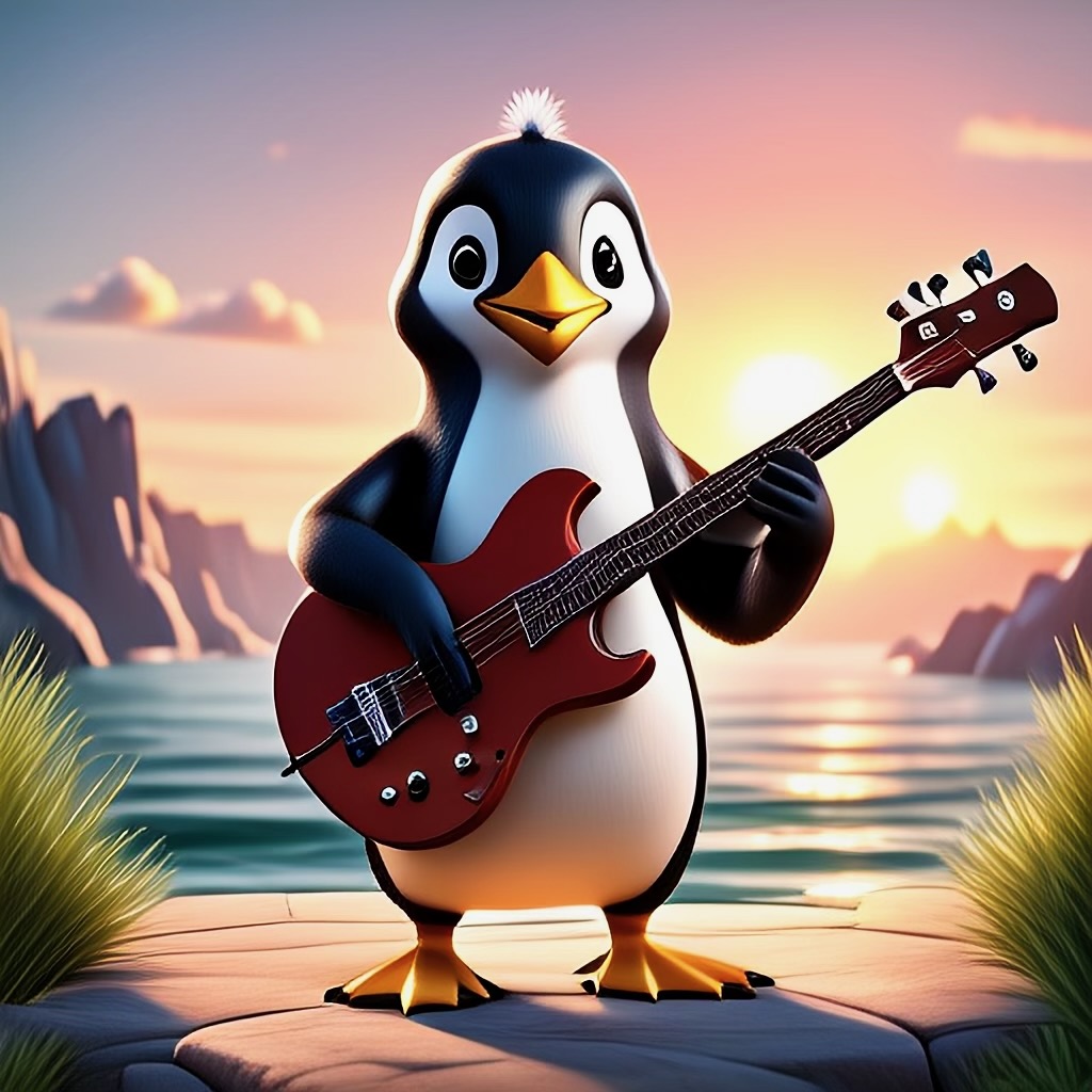 Penguin Playing Bass Guitar